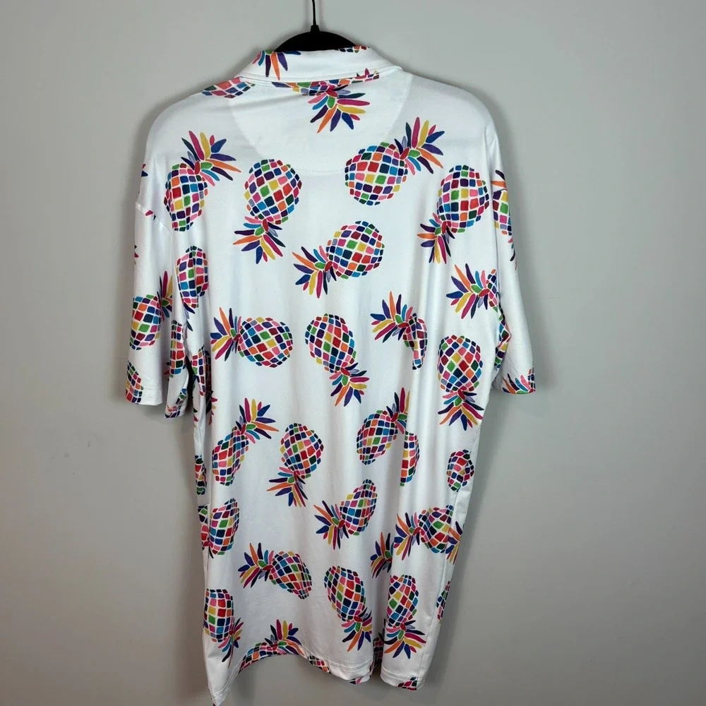 NEW Proud 90 Golf Polo Shirt Men XL White Pineapple Party Stretch NWT $79 Travel